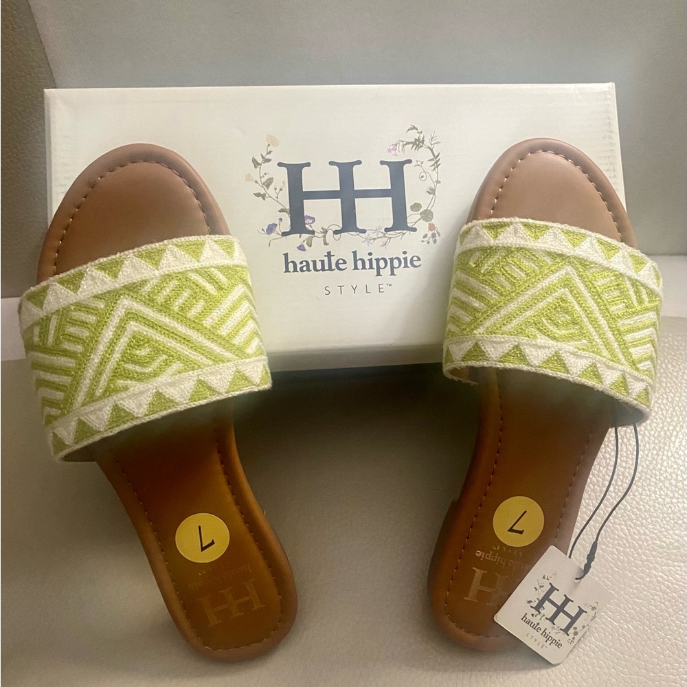 Haute Hippie Green Embroidered Sandals 7